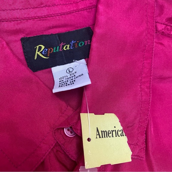 NWT 1980s Neon Pink Silk Two Pocket Button Up Shirt - Picture 13 of 14